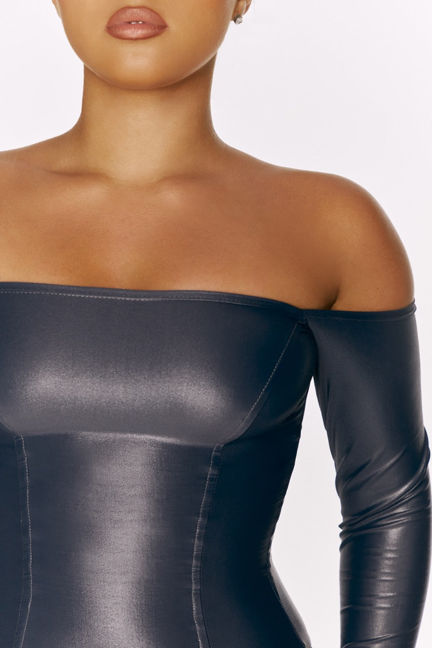 Zahara Off The shoulder Bodysuit - Dark Gray